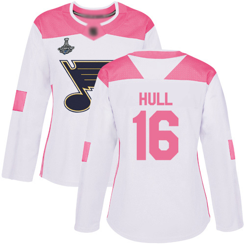 Adidas Blues #16 Brett Hull White/Pink Authentic Fashion Stanley Cup Champions Women's Stitched NHL Jersey