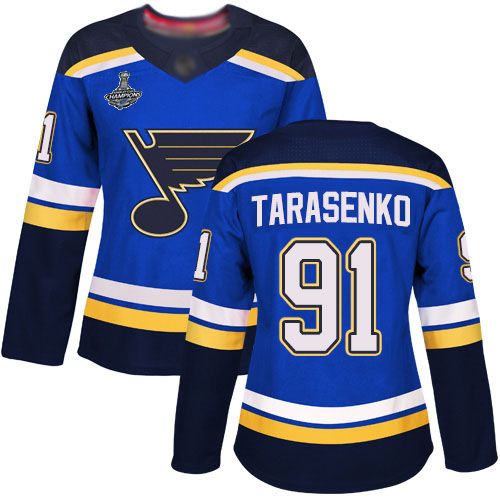 Adidas Blues #91 Vladimir Tarasenko Blue Home Authentic Stanley Cup Champions Women's Stitched NHL Jersey