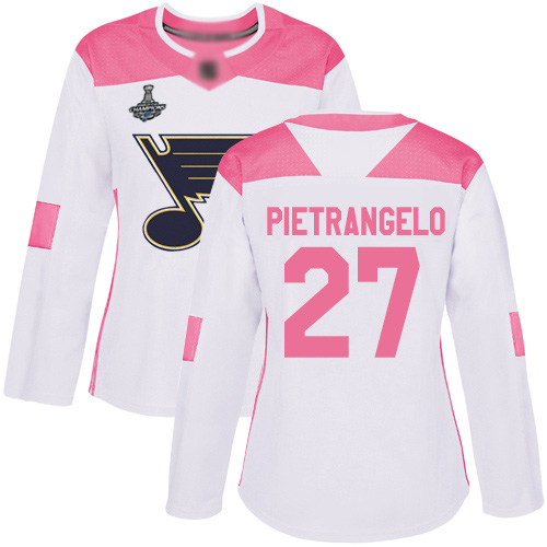 Adidas Blues #27 Alex Pietrangelo White/Pink Authentic Fashion Stanley Cup Champions Women's Stitched NHL Jersey