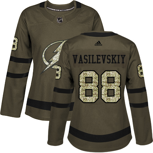 Adidas Lightning #88 Andrei Vasilevskiy Green Salute to Service Women's Stitched NHL Jersey