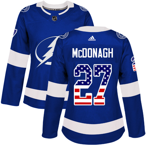Adidas Lightning #27 Ryan McDonagh Blue Home Authentic USA Flag Women's Stitched NHL Jersey