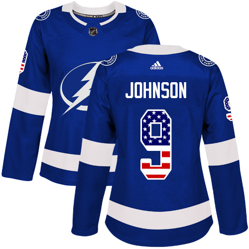 Adidas Lightning #9 Tyler Johnson Blue Home Authentic USA Flag Women's Stitched NHL Jersey