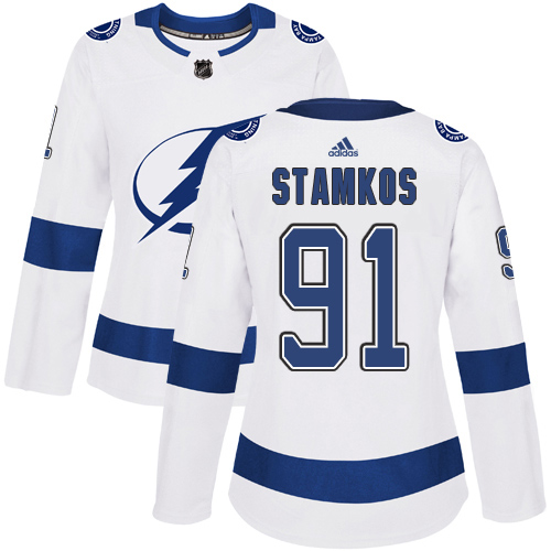 Adidas Lightning #91 Steven Stamkos White Road Authentic Women's Stitched NHL Jersey