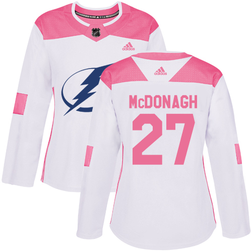 Adidas Lightning #27 Ryan McDonagh White/Pink Authentic Fashion Women's Stitched NHL Jersey