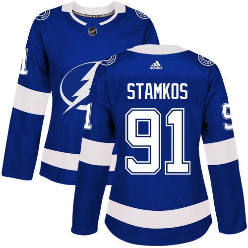 Adidas Lightning #91 Steven Stamkos Blue Home Authentic Women's Stitched NHL Jersey