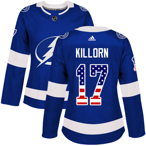Adidas Lightning #17 Alex Killorn Blue Home Authentic USA Flag Women's Stitched NHL Jersey