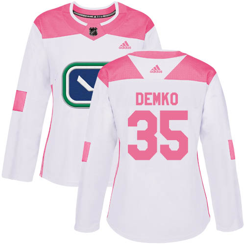 Adidas Canucks #35 Thatcher Demko White/Pink Authentic Fashion Women's Stitched NHL Jersey