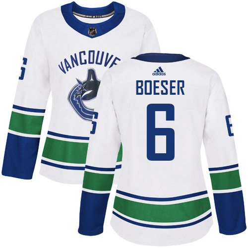 Adidas Canucks #6 Brock Boeser White Road Authentic Women's Stitched NHL Jersey