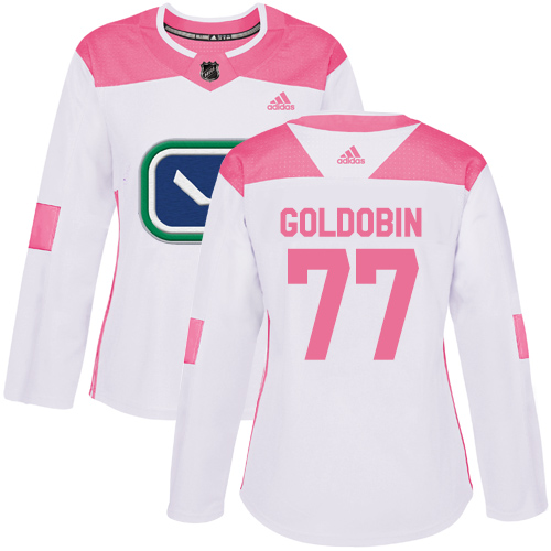 Adidas Canucks #77 Nikolay Goldobin White/Pink Authentic Fashion Women's Stitched NHL Jersey