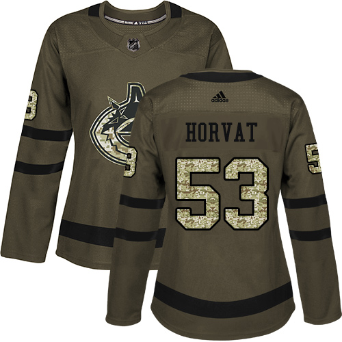 Adidas Canucks #53 Bo Horvat Green Salute to Service Women's Stitched NHL Jersey