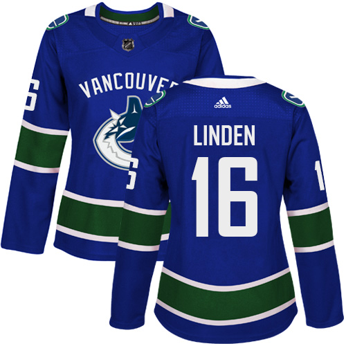 Adidas Canucks #16 Trevor Linden Blue Home Authentic Women's Stitched NHL Jersey