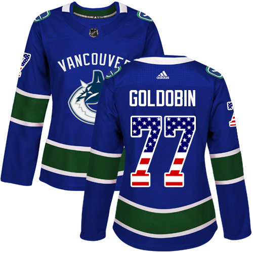 Adidas Canucks #77 Nikolay Goldobin Blue Home Authentic USA Flag Women's Stitched NHL Jersey