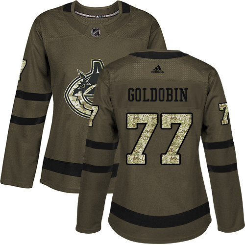 Adidas Canucks #77 Nikolay Goldobin Green Salute to Service Women's Stitched NHL Jersey