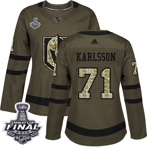 Adidas Golden Knights #71 William Karlsson Green Salute to Service 2018 Stanley Cup Final Women's Stitched NHL Jersey