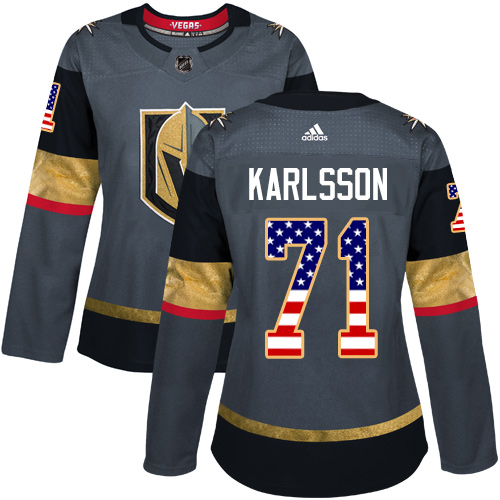 Adidas Golden Knights #71 William Karlsson Grey Home Authentic USA Flag Women's Stitched NHL Jersey