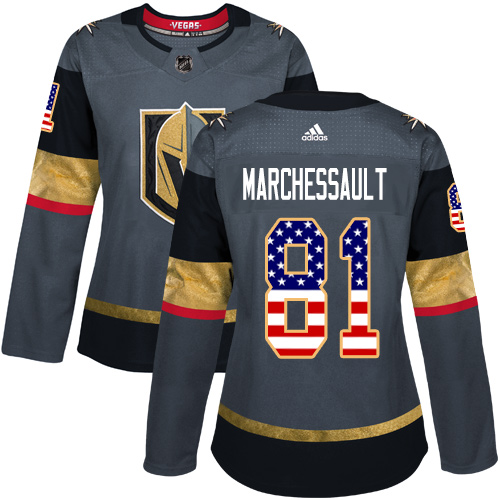 Adidas Golden Knights #81 Jonathan Marchessault Grey Home Authentic USA Flag Women's Stitched NHL Jersey