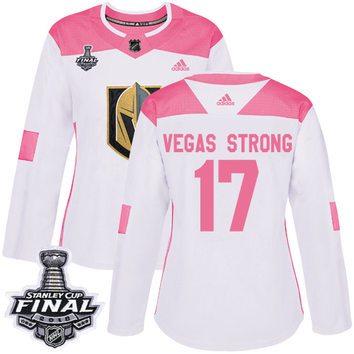 Adidas Golden Knights #17 Vegas Strong White/Pink Authentic Fashion 2018 Stanley Cup Final Women's Stitched NHL Jersey