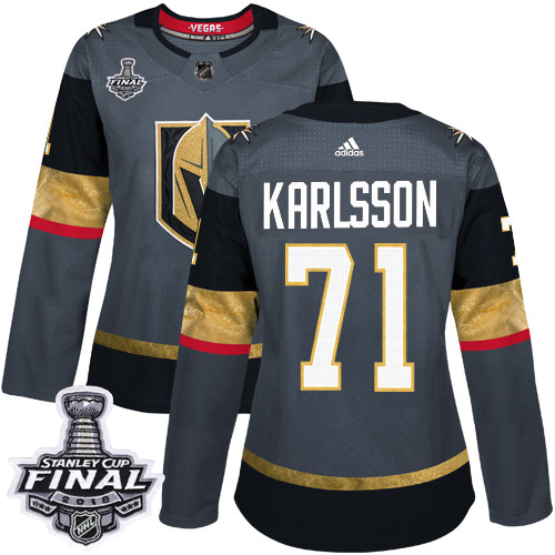 Adidas Golden Knights #71 William Karlsson Grey Home Authentic 2018 Stanley Cup Final Women's Stitched NHL Jersey