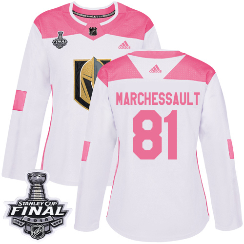 Adidas Golden Knights #81 Jonathan Marchessault White/Pink Authentic Fashion 2018 Stanley Cup Final Women's Stitched NHL Jersey