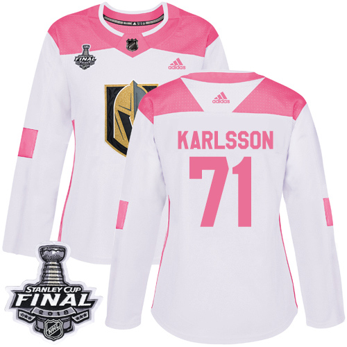 Adidas Golden Knights #71 William Karlsson White/Pink Authentic Fashion 2018 Stanley Cup Final Women's Stitched NHL Jersey