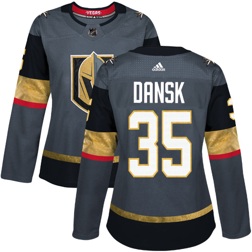 Adidas Golden Knights #35 Oscar Dansk Grey Home Authentic Women's Stitched NHL Jersey
