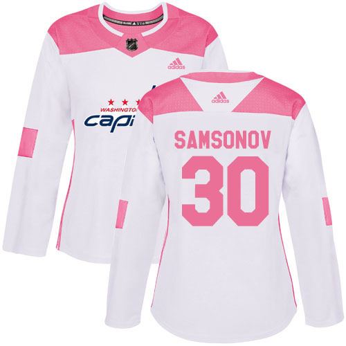 Adidas Capitals #30 Ilya Samsonov White/Pink Authentic Fashion Women's Stitched NHL Jersey