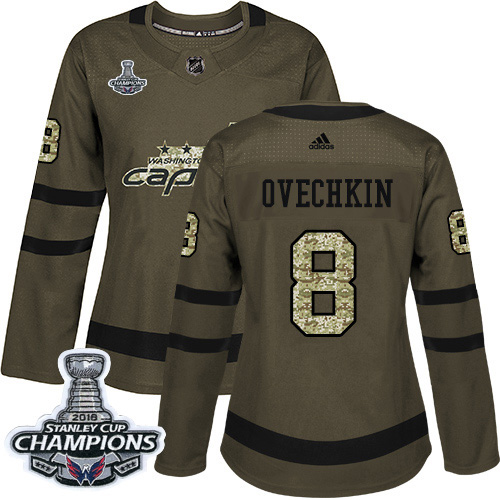 Adidas Capitals #8 Alex Ovechkin Green Salute to Service Stanley Cup Final Champions Women's Stitched NHL Jersey
