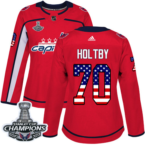 Adidas Capitals #70 Braden Holtby Red Home Authentic USA Flag Stanley Cup Final Champions Women's Stitched NHL Jersey