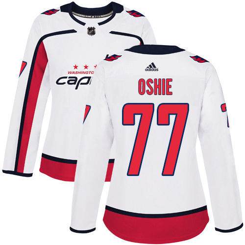 Adidas Capitals #77 T.J. Oshie White Road Authentic Women's Stitched NHL Jersey
