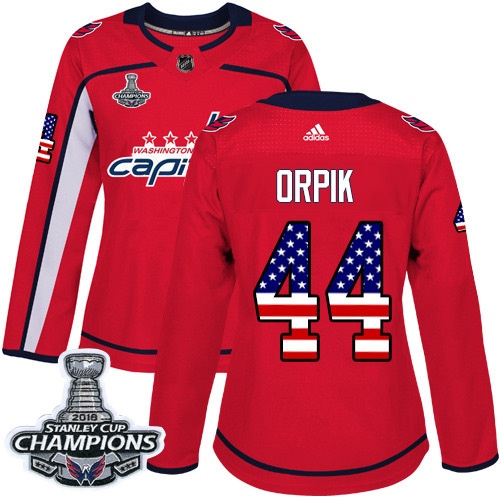 Adidas Capitals #44 Brooks Orpik Red Home Authentic USA Flag Stanley Cup Final Champions Women's Stitched NHL Jersey