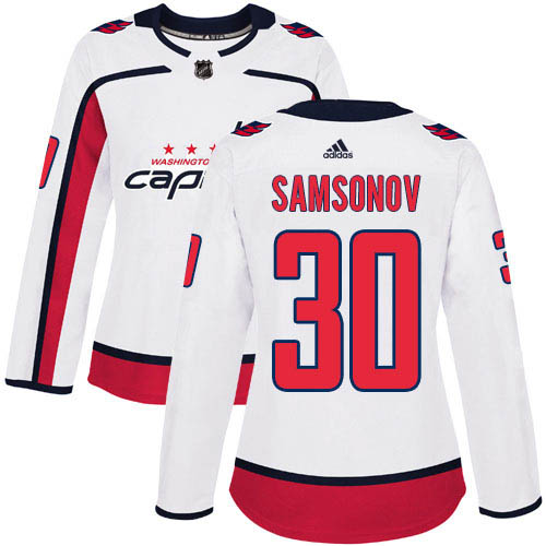 Adidas Capitals #30 Ilya Samsonov White Road Authentic Women's Stitched NHL Jersey