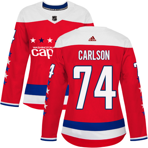 Adidas Capitals #74 John Carlson Red Alternate Authentic Women's Stitched NHL Jersey