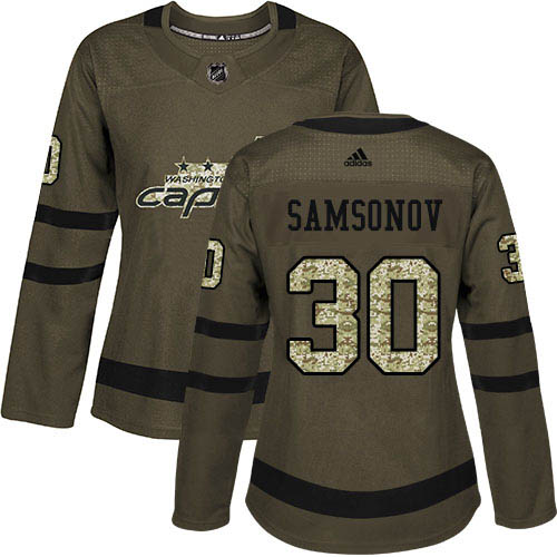 Adidas Capitals #30 Ilya Samsonov Green Salute to Service Women's Stitched NHL Jersey