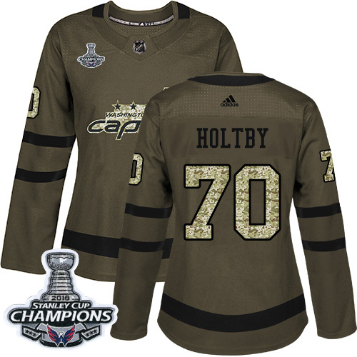 Adidas Capitals #70 Braden Holtby Green Salute to Service Stanley Cup Final Champions Women's Stitched NHL Jersey