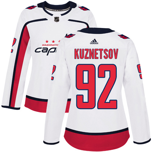 Adidas Capitals #92 Evgeny Kuznetsov White Road Authentic Women's Stitched NHL Jersey