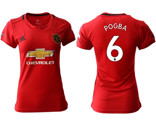 Women's Manchester United #6 Pogba Red Home Soccer Club Jersey