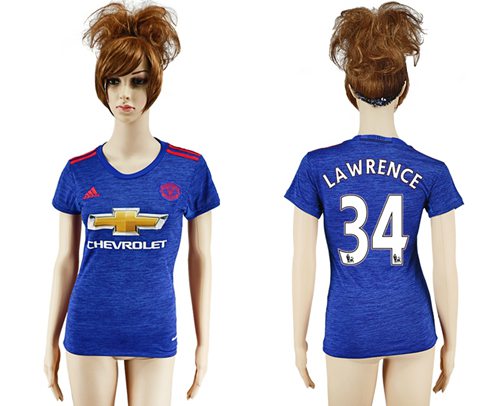 Women's Manchester United #34 Lawrence Away Soccer Club Jersey