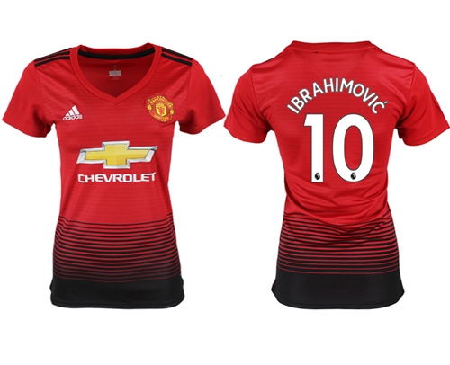 Women's Manchester United #10 Ibrahimovic Red Home Soccer Club Jersey