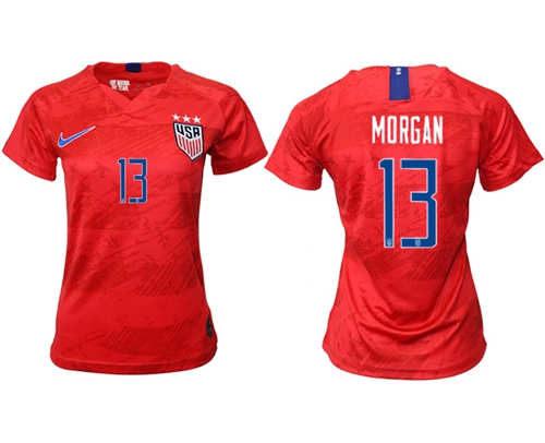 Women's USA #13 Morgan Away Soccer Country Jersey