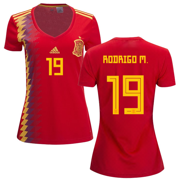 Women's Spain #19 Rodrigo M. Red Home Soccer Country Jersey