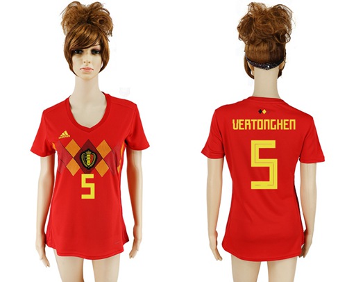 Women's Belgium #5 Vertonghen Red Home Soccer Country Jersey