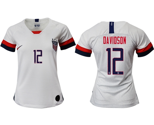 Women's USA #12 Davidson Home Soccer Country Jersey