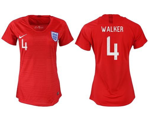 Women's England #4 Walker Away Soccer Country Jersey