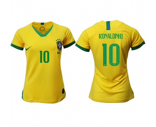 Women's Brazil #10 Ronaldinho Home Soccer Country Jersey