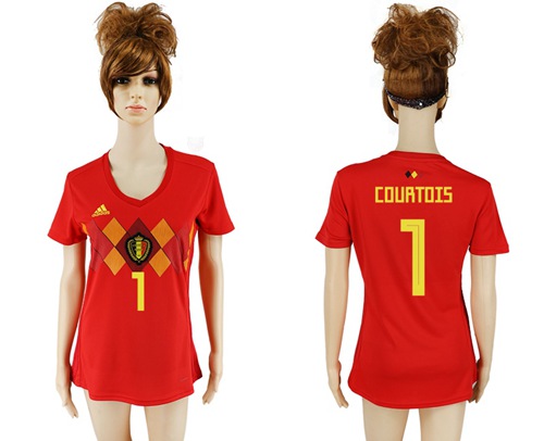 Women's Belgium #1 Courtois Red Home Soccer Country Jersey