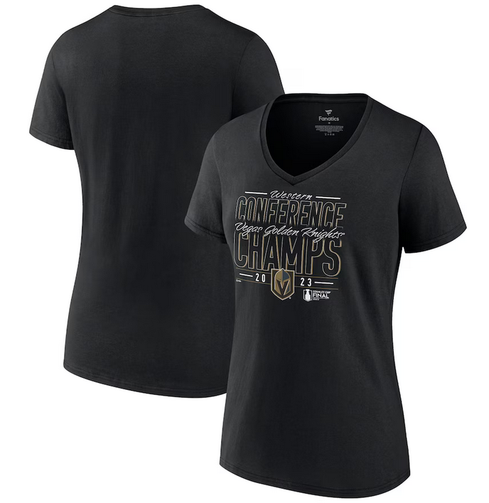 Women's Vegas Golden Knights Heather Charcoal 2023 Western Conference Champions Locker Room V-Neck T-Shirt