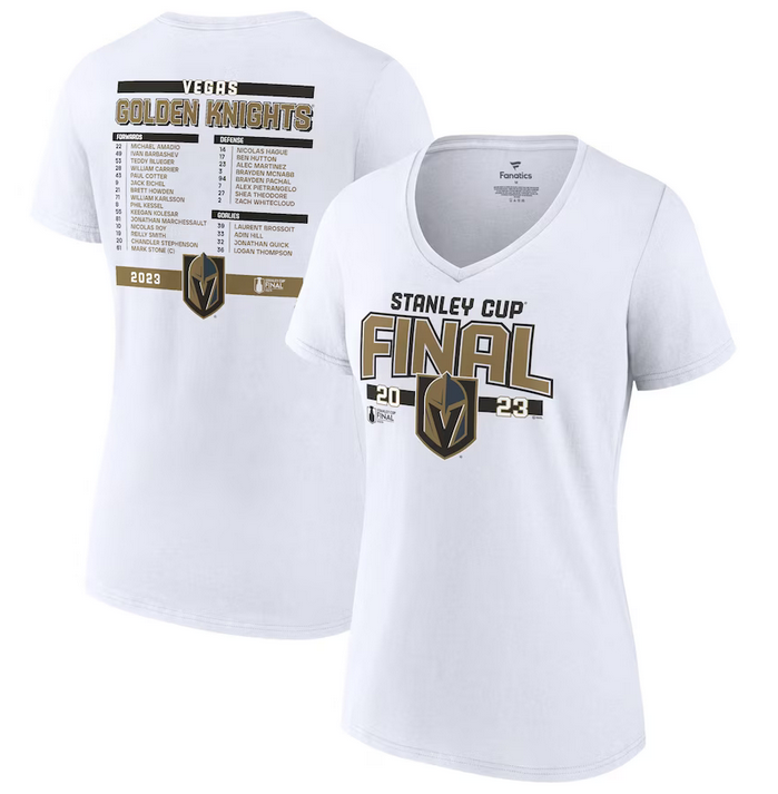 Women's Vegas Golden Knights White 2023 Stanley Cup Final Roster V-Neck T-Shirt