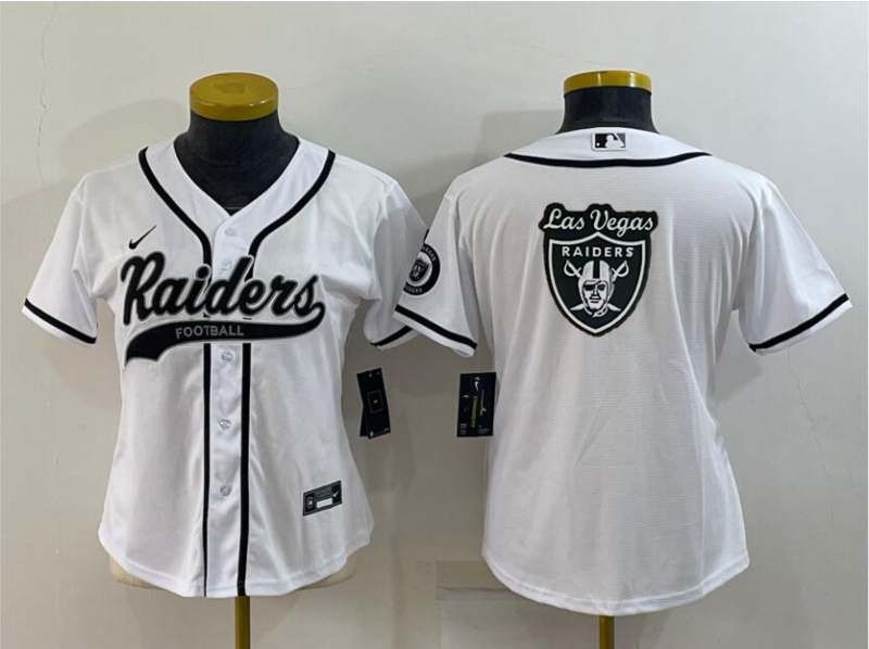 Women's Las Vegas Raiders White Team Big Logo With Patch Cool Base Stitched Baseball Jersey(Run Small)