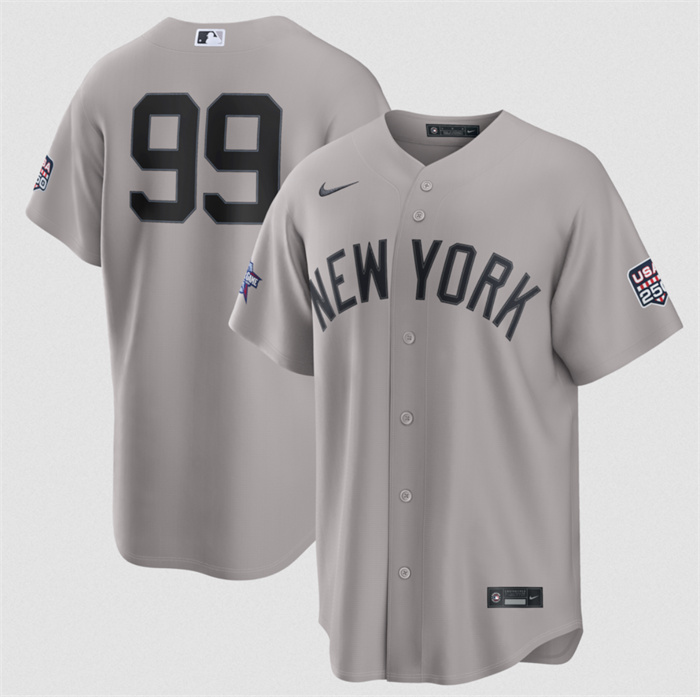 Men's New York Yankees #99 Aaron Judge Gray 2026 All-Star Game & USA 250 Patch Stitched Baseball Jersey Men's New York Yankees #99 Aaron Judge Gray 2026 All-Star Game & USA 250 Patch Stitched Baseball Jersey