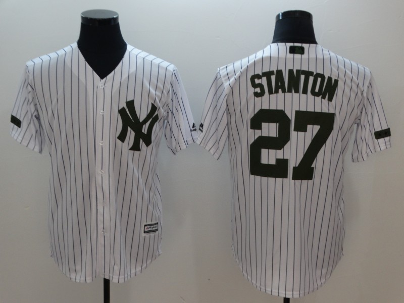 Men's New York Yankees #27 Giancarlo Stanton White Olive Cool Base Stitched MLB Jersey